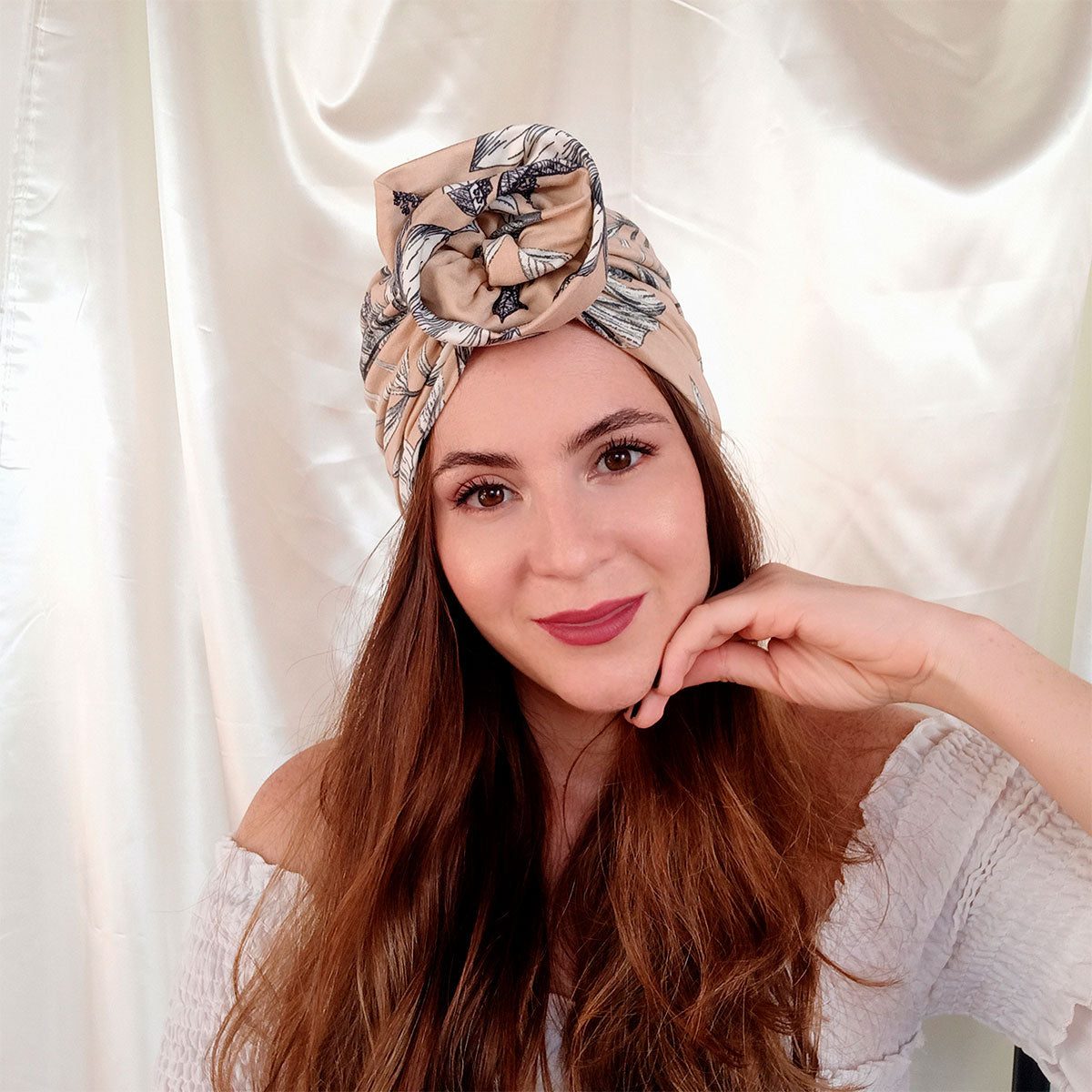 Turbante completo taupe floral